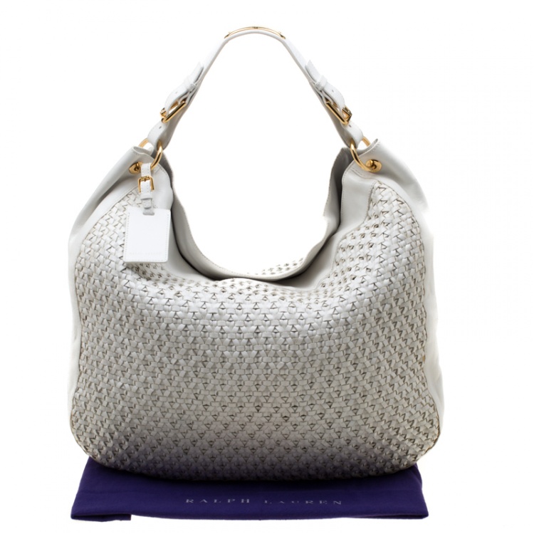 Pre Owned Ralph Lauren White Woven Leather Hobo 