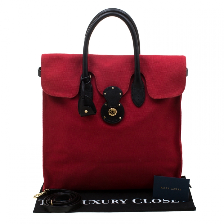 Pre Owned Ralph Lauren Red Canvas And Leather Ricky Tote