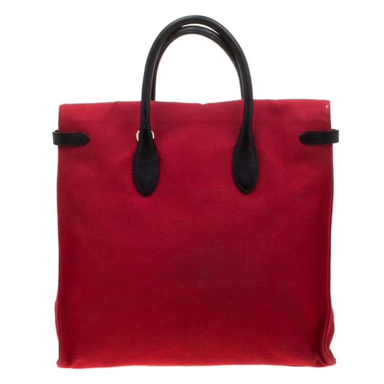 Pre Owned Ralph Lauren Red Canvas And Leather Ricky Tote