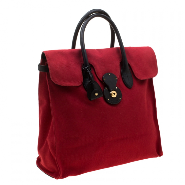 Pre Owned Ralph Lauren Red Canvas And Leather Ricky Tote