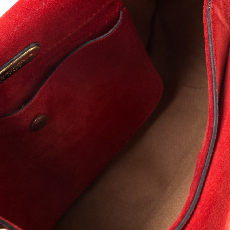 مملوكة مسبقًا Ralph Lauren Red/Brown Nubuck and Leather Saddle Bag