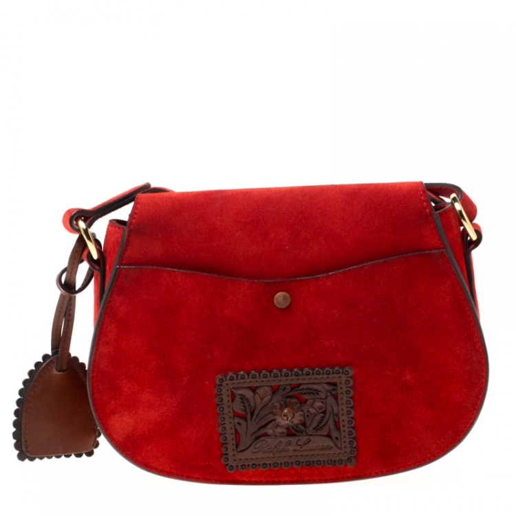 مملوكة مسبقًا Ralph Lauren Red/Brown Nubuck and Leather Saddle Bag