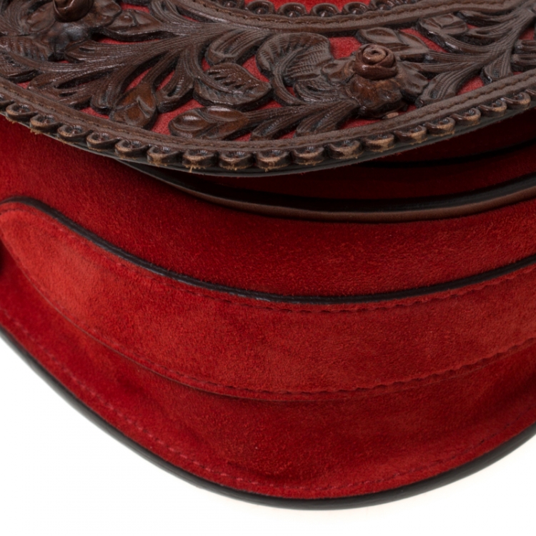مملوكة مسبقًا Ralph Lauren Red/Brown Nubuck and Leather Saddle Bag