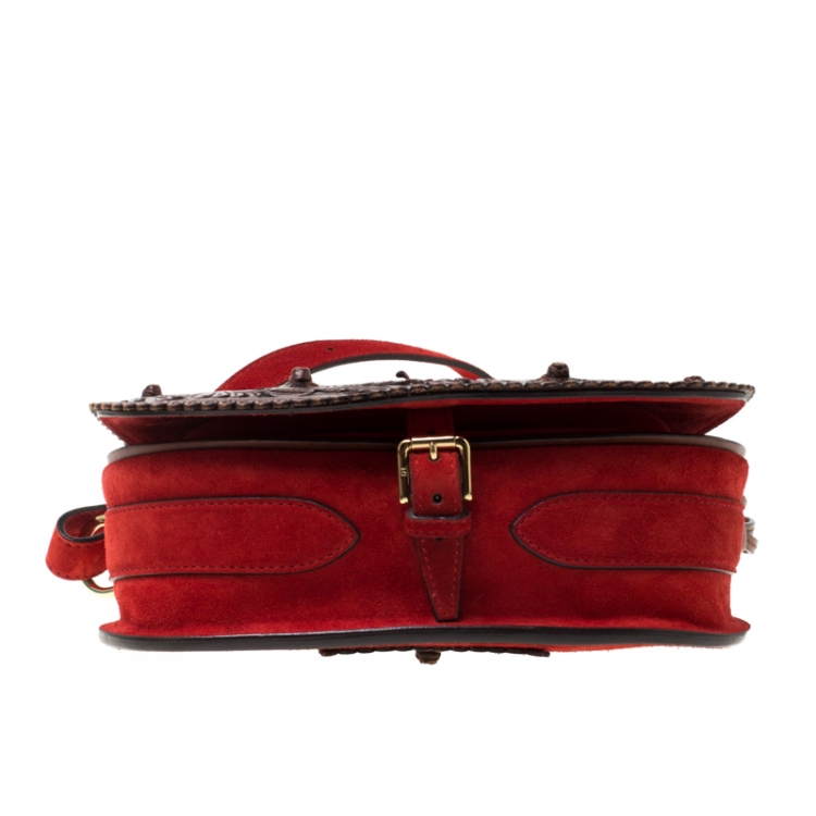 مملوكة مسبقًا Ralph Lauren Red/Brown Nubuck and Leather Saddle Bag