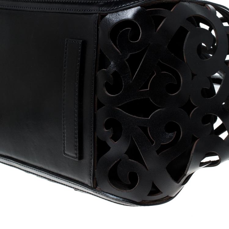 Pre Owned Ralph Lauren Black Leather Vachetta Scroll Tote