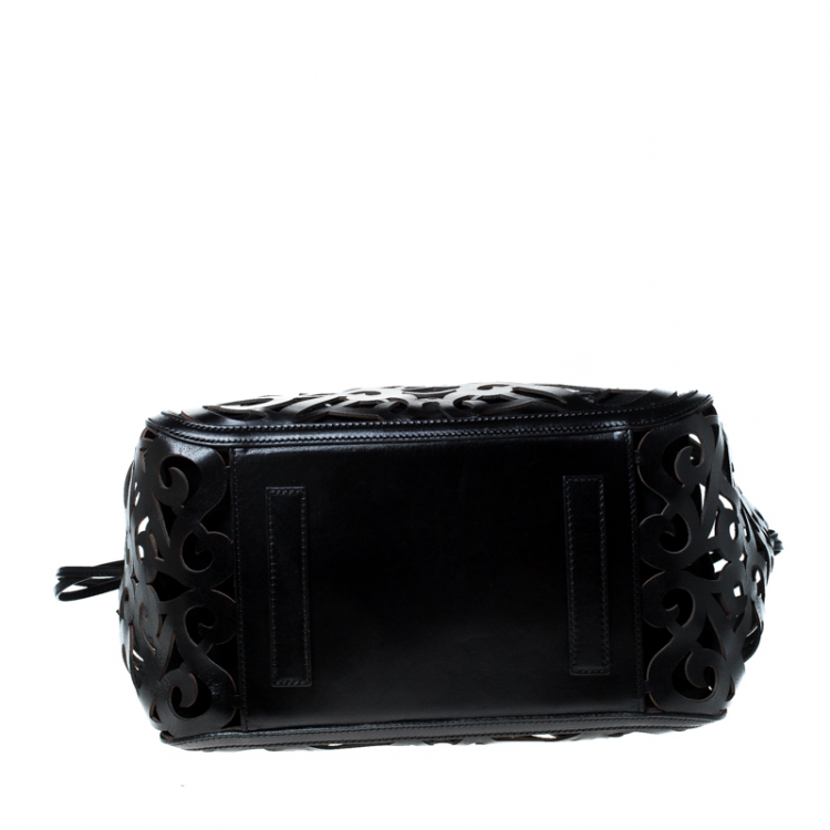 Pre Owned Ralph Lauren Black Leather Vachetta Scroll Tote