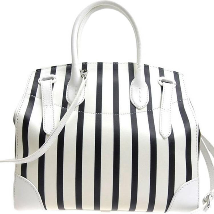 Ralph Lauren Black/White Stripe Ricky Leather Bag