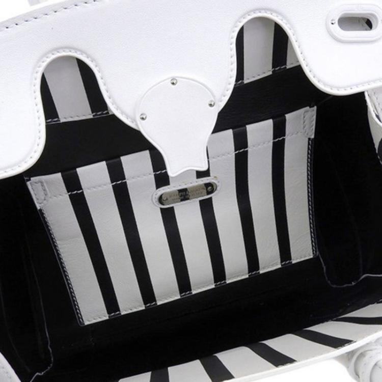 Pre Owned Ralph Lauren Black/White Stripe Ricky Leather Bag