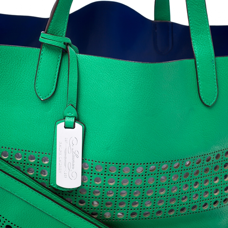 مملوكة مسبقًا Ralph Lauren Green Perforated Leather Leighton Shopper Tote