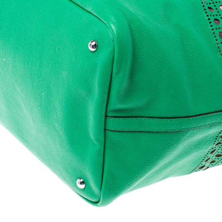 مملوكة مسبقًا Ralph Lauren Green Perforated Leather Leighton Shopper Tote