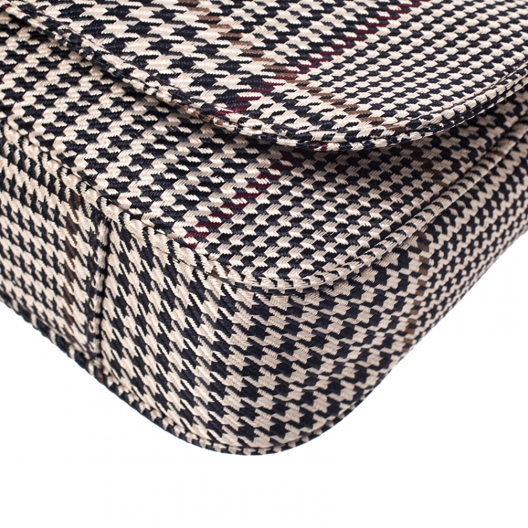 Pre Owned Lauren Ralph Lauren Beige/Brown Canvas and Leather Houndstooth Messenger Bag