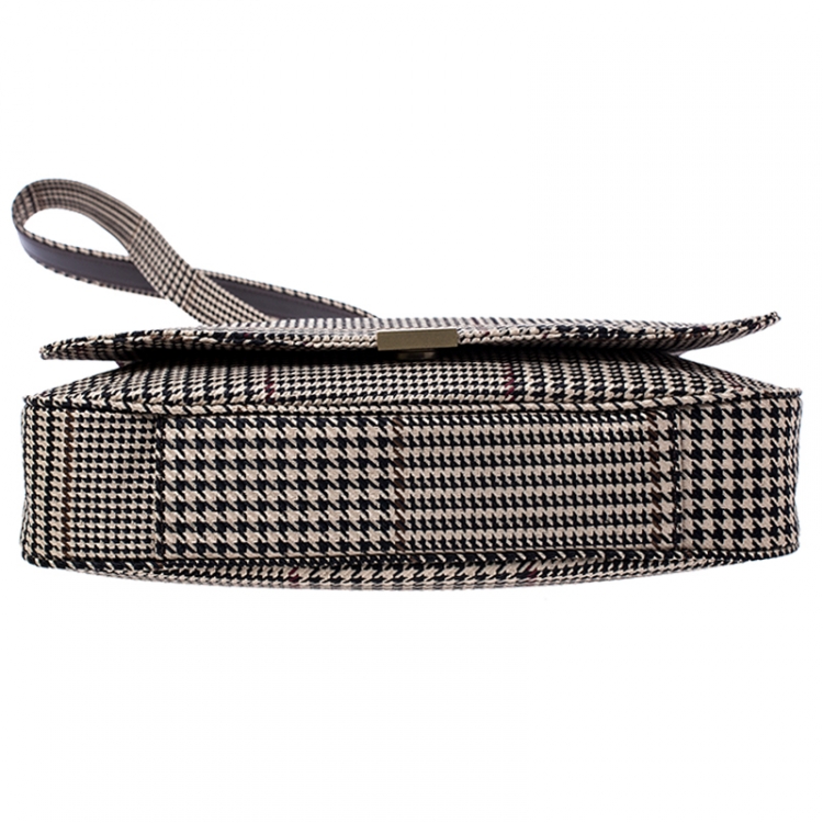 Pre Owned Lauren Ralph Lauren Beige/Brown Canvas and Leather Houndstooth Messenger Bag