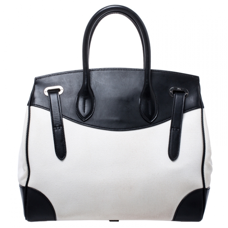 Pre Owned Ralph Lauren White/Black Canvas and Leather Ricky Tote