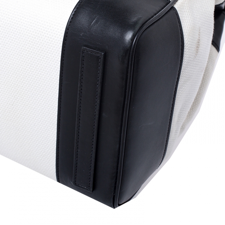 Pre Owned Ralph Lauren White/Black Canvas and Leather Ricky Tote