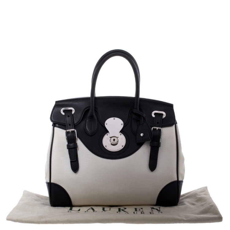 Pre Owned Ralph Lauren White/Black Canvas and Leather Ricky Tote