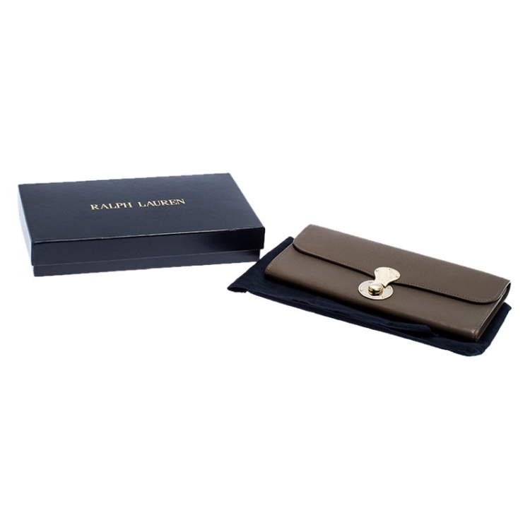 Pre Owned Ralph Lauren Dark Beige Eagle Embossed Leather Ricky Clutch