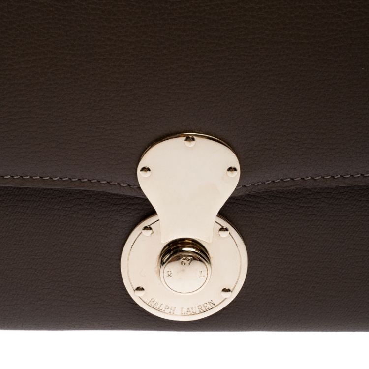 Pre Owned Ralph Lauren Dark Beige Eagle Embossed Leather Ricky Clutch