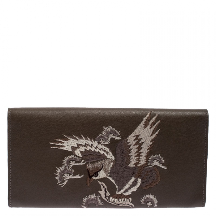 Pre Owned Ralph Lauren Dark Beige Eagle Embossed Leather Ricky Clutch