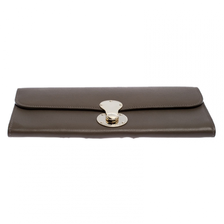 Pre Owned Ralph Lauren Dark Beige Eagle Embossed Leather Ricky Clutch