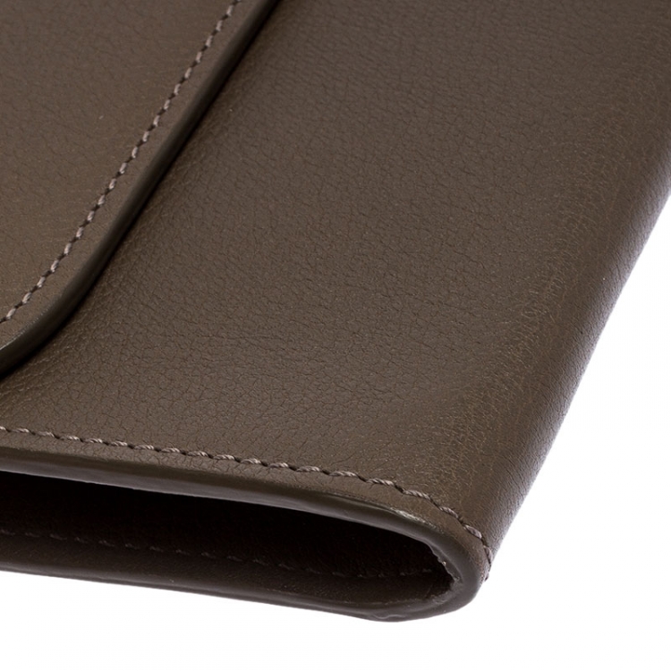 Pre Owned Ralph Lauren Dark Beige Eagle Embossed Leather Ricky Clutch