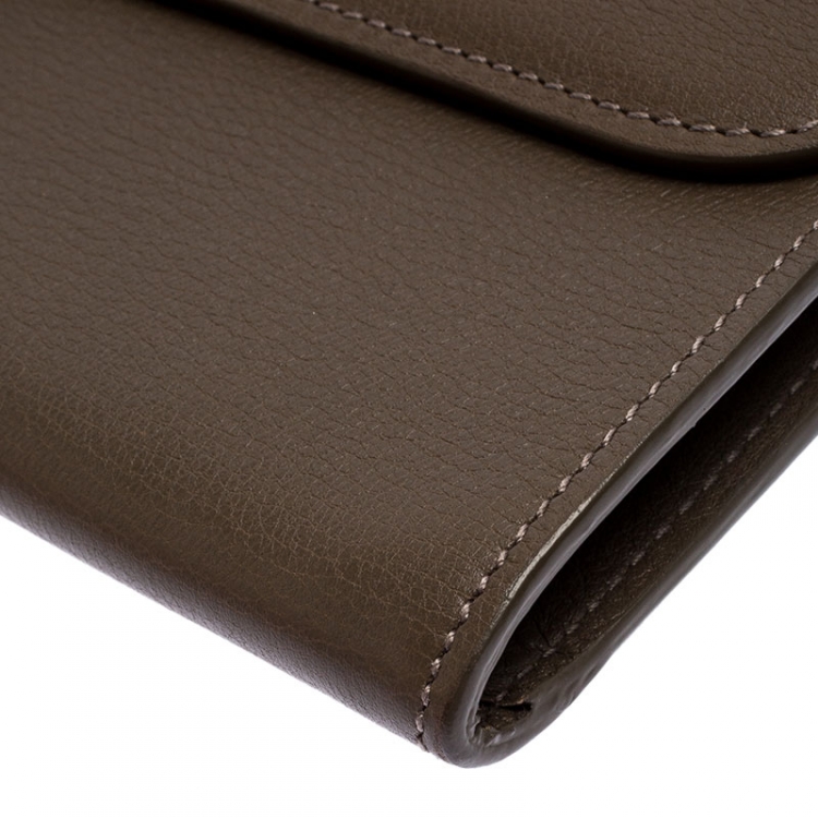 Pre Owned Ralph Lauren Dark Beige Eagle Embossed Leather Ricky Clutch