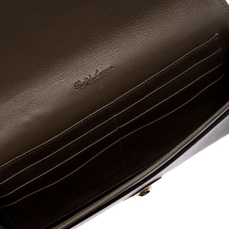 Pre Owned Ralph Lauren Dark Beige Eagle Embossed Leather Ricky Clutch