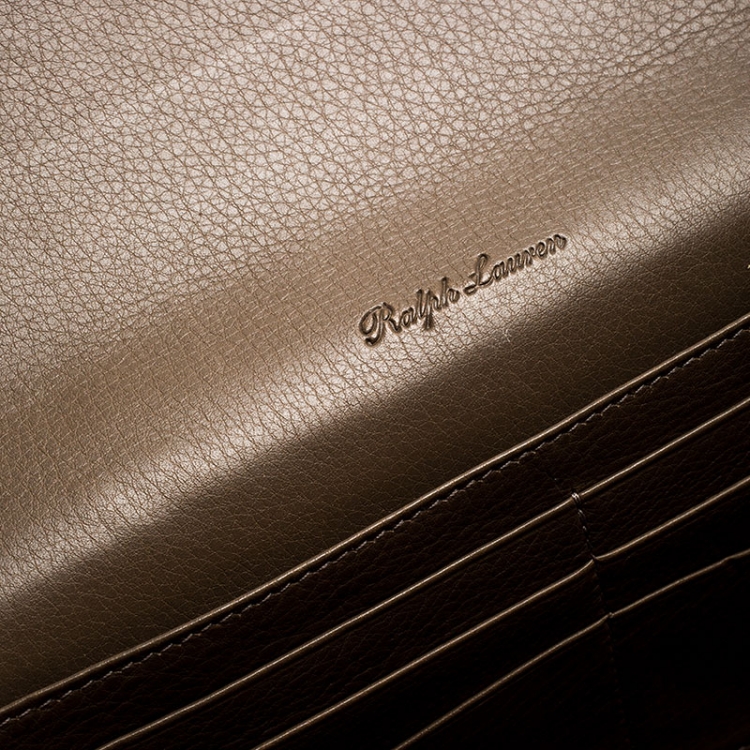 Pre Owned Ralph Lauren Dark Beige Eagle Embossed Leather Ricky Clutch