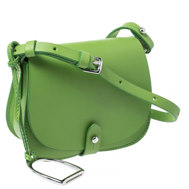 Pre Owned Ralph Lauren Green Leather Saddle Crossbody Bag