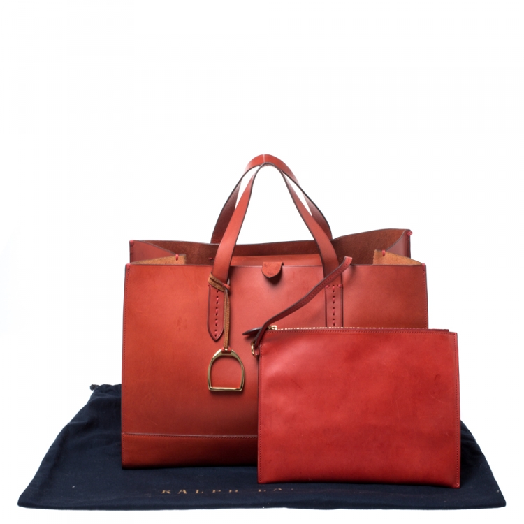 Pre Owned Ralph Lauren Red Leather Proprietor Tote