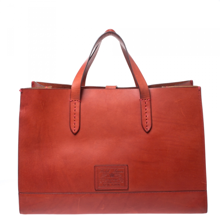 Pre Owned Ralph Lauren Red Leather Proprietor Tote