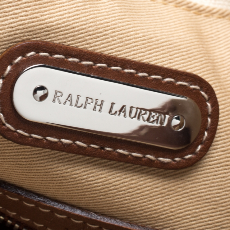 Pre Owned Ralph Lauren Cream/Tan Canvas and Leather  Shopper Tote