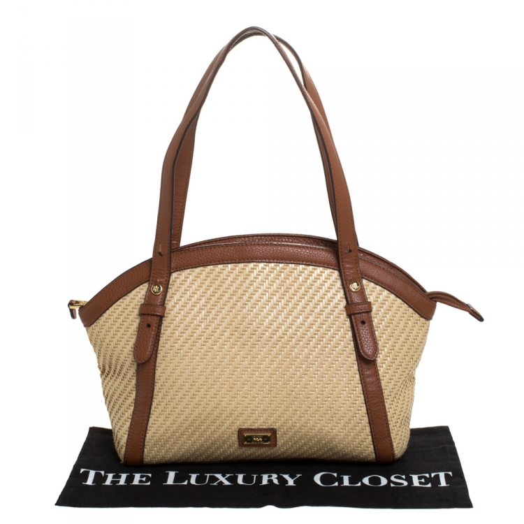 Pre Owned Ralph Lauren Beige/Brown Raffia and Faux Leather Satchel