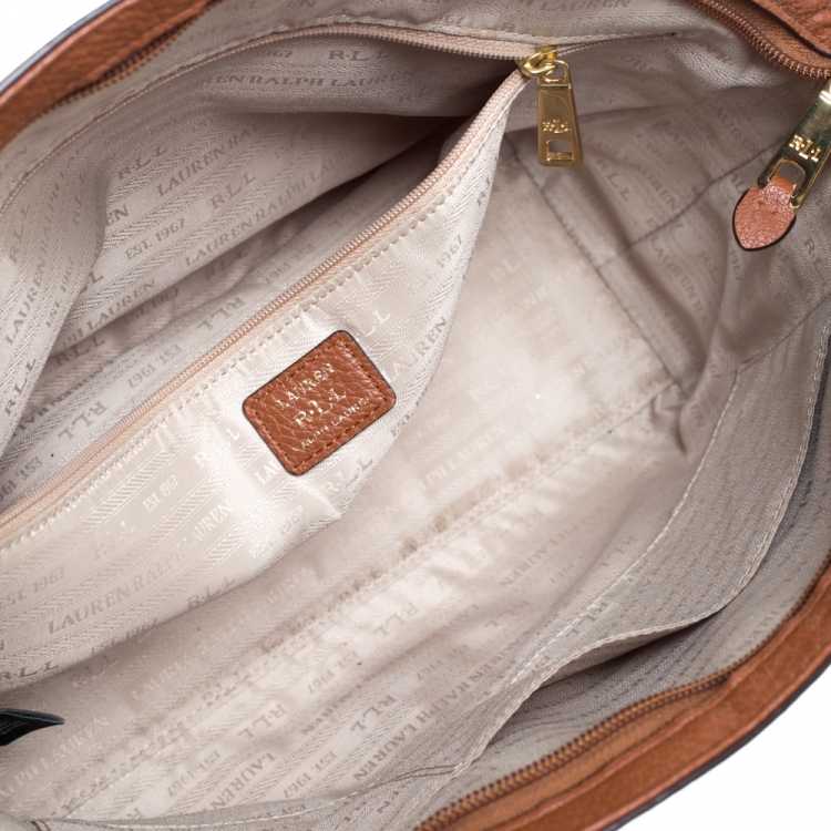 Pre Owned Ralph Lauren Beige/Brown Raffia and Faux Leather Satchel
