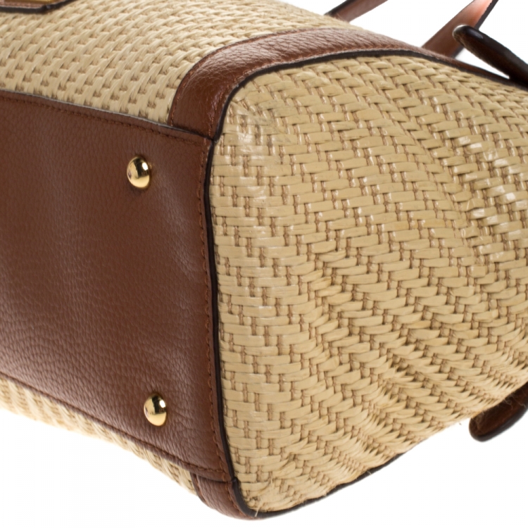 Pre Owned Ralph Lauren Beige/Brown Raffia and Faux Leather Satchel