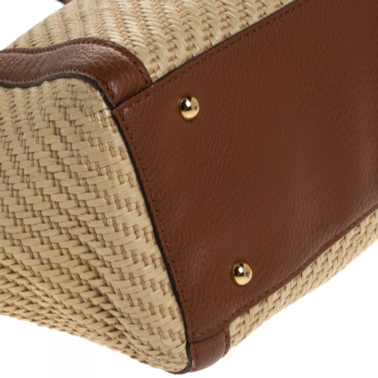 Pre Owned Ralph Lauren Beige/Brown Raffia and Faux Leather Satchel