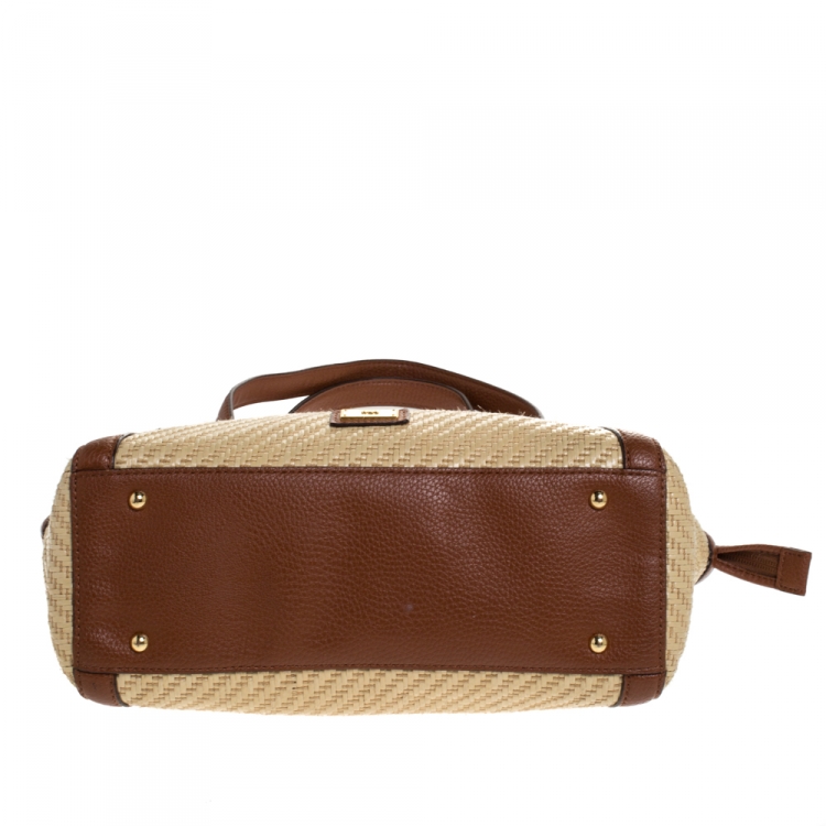 Pre Owned Ralph Lauren Beige/Brown Raffia and Faux Leather Satchel