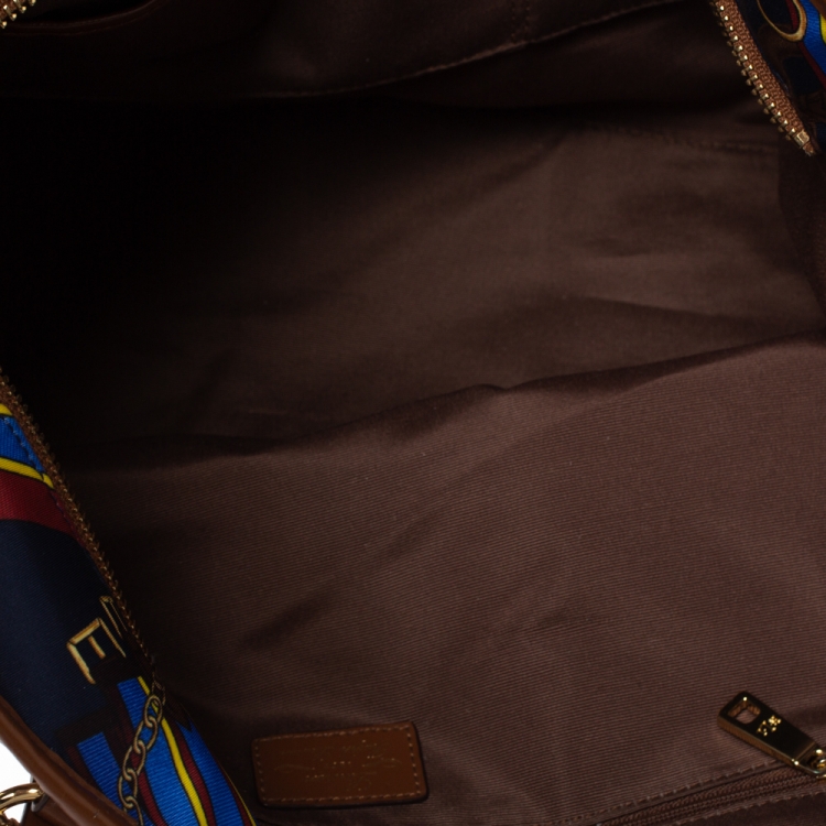 Pre Owned Ralph Lauren Multicolor Equestrian Print Nylon and Leather Shopper Tote