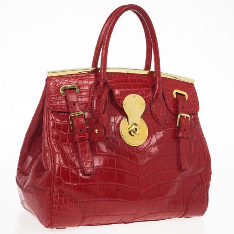 Pre Owned Ralph Lauren Red Crocodile  Ricky Tote