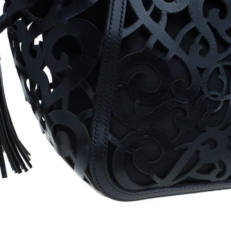 Pre Owned Ralph Lauren Black Leather Small Vachetta Scroll Tote