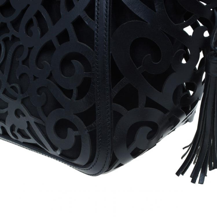 Pre Owned Ralph Lauren Black Leather Small Vachetta Scroll Tote