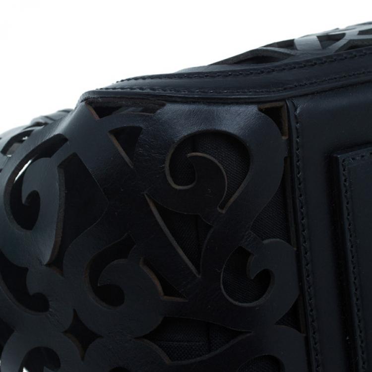 Pre Owned Ralph Lauren Black Leather Small Vachetta Scroll Tote