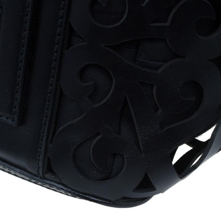 Pre Owned Ralph Lauren Black Leather Small Vachetta Scroll Tote