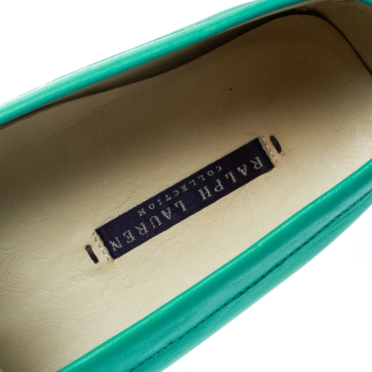 Pre Owned Ralph Lauren Turquoise Leather Loafers Size 39