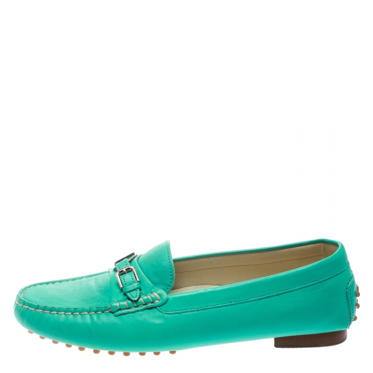 Pre Owned Ralph Lauren Turquoise Leather Loafers Size 39