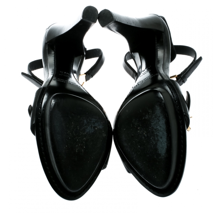 Pre Owned Ralph Lauren Collection Black Leather Buckle Ankle Strap Sandals 38.5