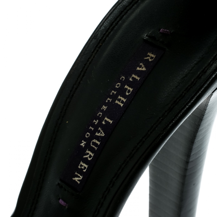 Pre Owned Ralph Lauren Collection Black Leather Buckle Ankle Strap Sandals 38.5
