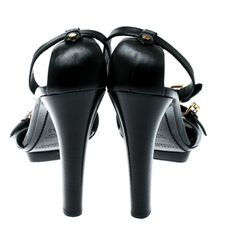Pre Owned Ralph Lauren Collection Black Leather Buckle Ankle Strap Sandals 38.5