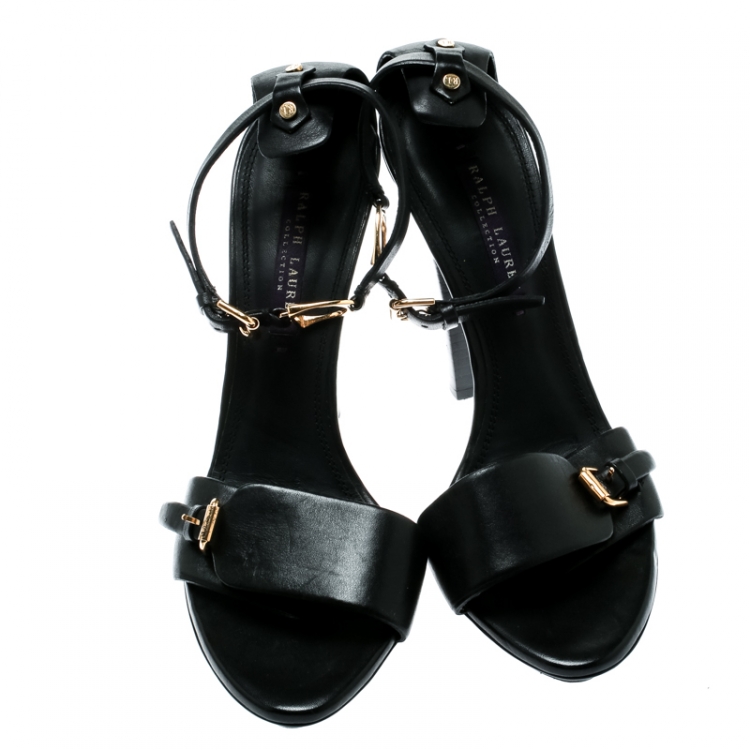 Pre Owned Ralph Lauren Collection Black Leather Buckle Ankle Strap Sandals 38.5