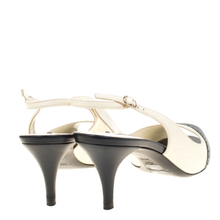 Pre Owned Ralph Lauren Monochrome Brogue Leather Peep Toe Slingback Sandals Size 39.5