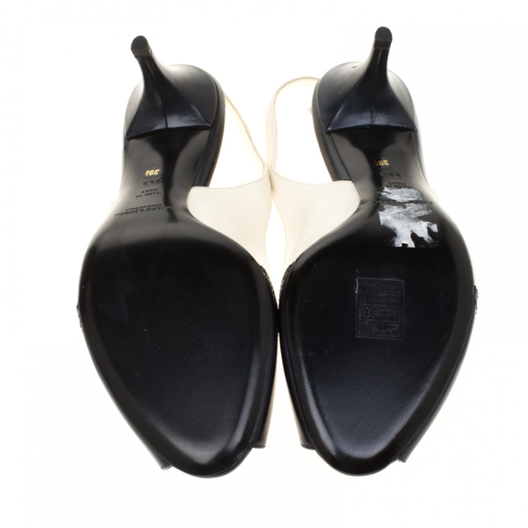Pre Owned Ralph Lauren Monochrome Brogue Leather Peep Toe Slingback Sandals Size 39.5
